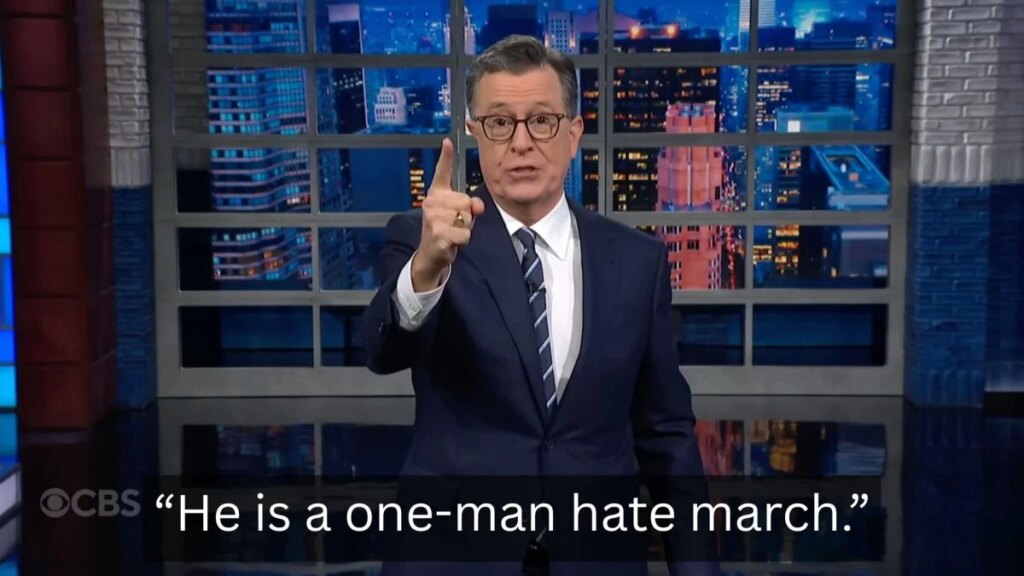 Stephen Colbert reacts to Trump’s bizarre AI protest video Stephen Colbert reacts to Trump’s bizarre AI protest video